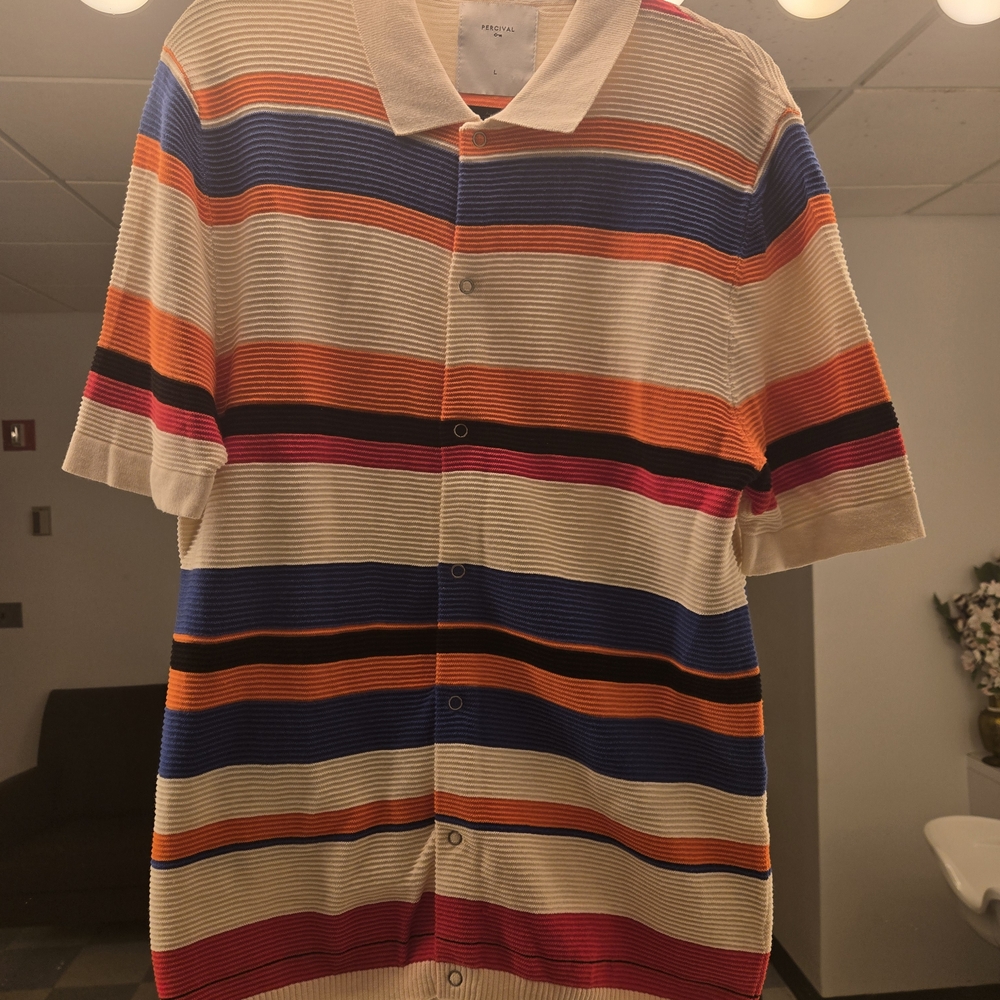 Percival Orange and Blue Striped Casual Button Down Shirt